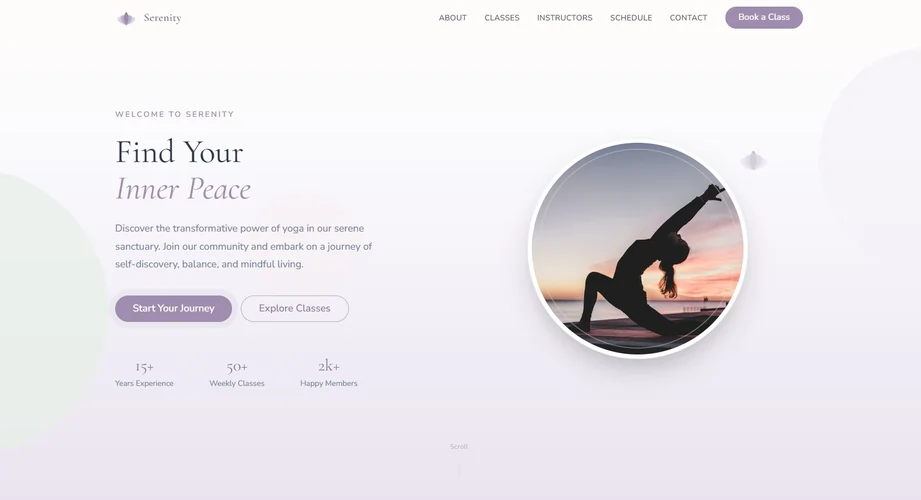 Serenity Yoga studio website preview with peaceful, zen-inspired design and class schedules